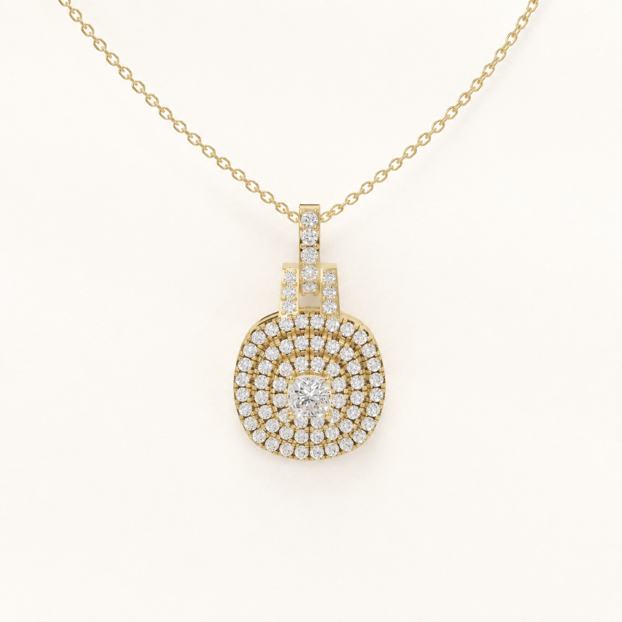 0.496 CT Round Lab-Grown Diamond Halo Pendant Necklace in White Gold, Yellow Gold & Rose Gold