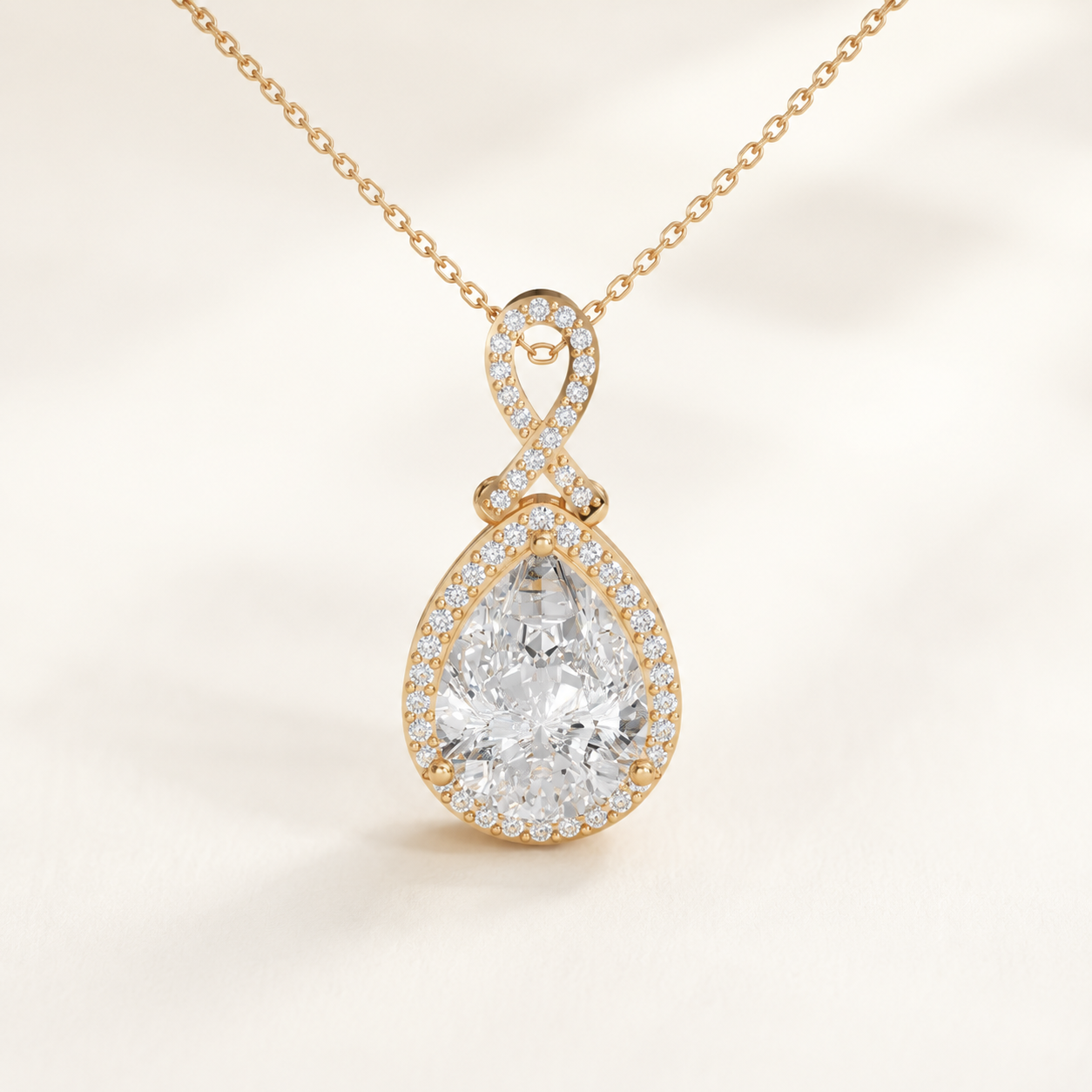 3.84 CT Pear Cut Lab-Grown Diamond Halo Pendant Necklace in White Gold, Yellow Gold & Rose Gold
