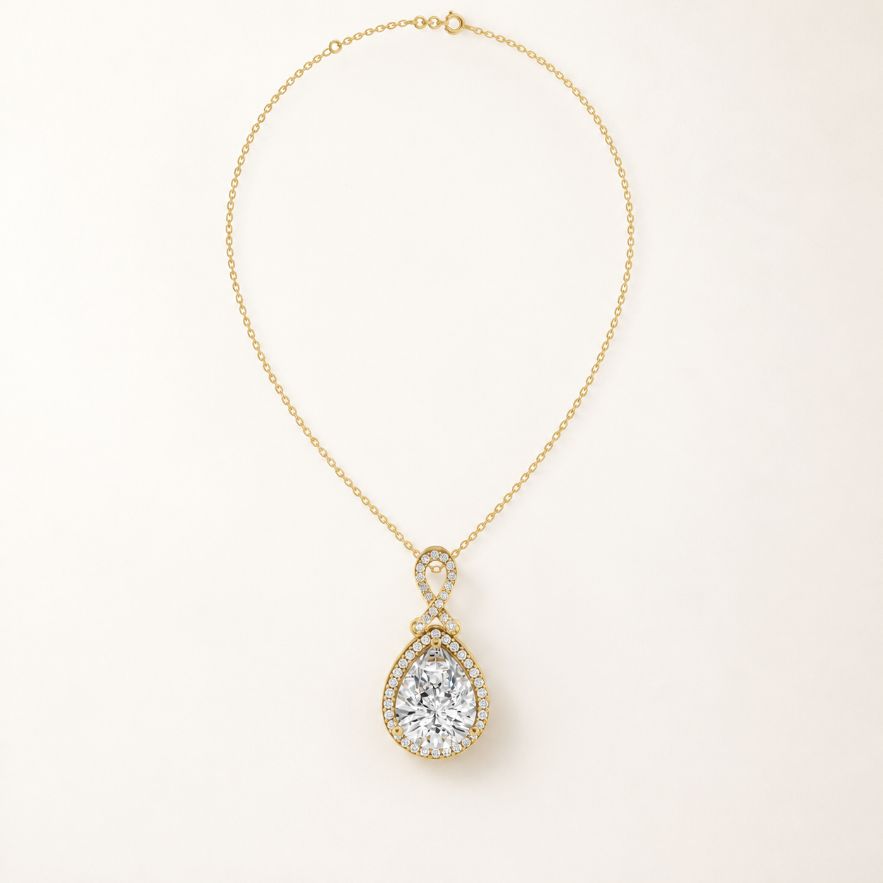 3.84 CT Pear Cut Lab-Grown Diamond Halo Pendant Necklace in White Gold, Yellow Gold & Rose Gold - view 2