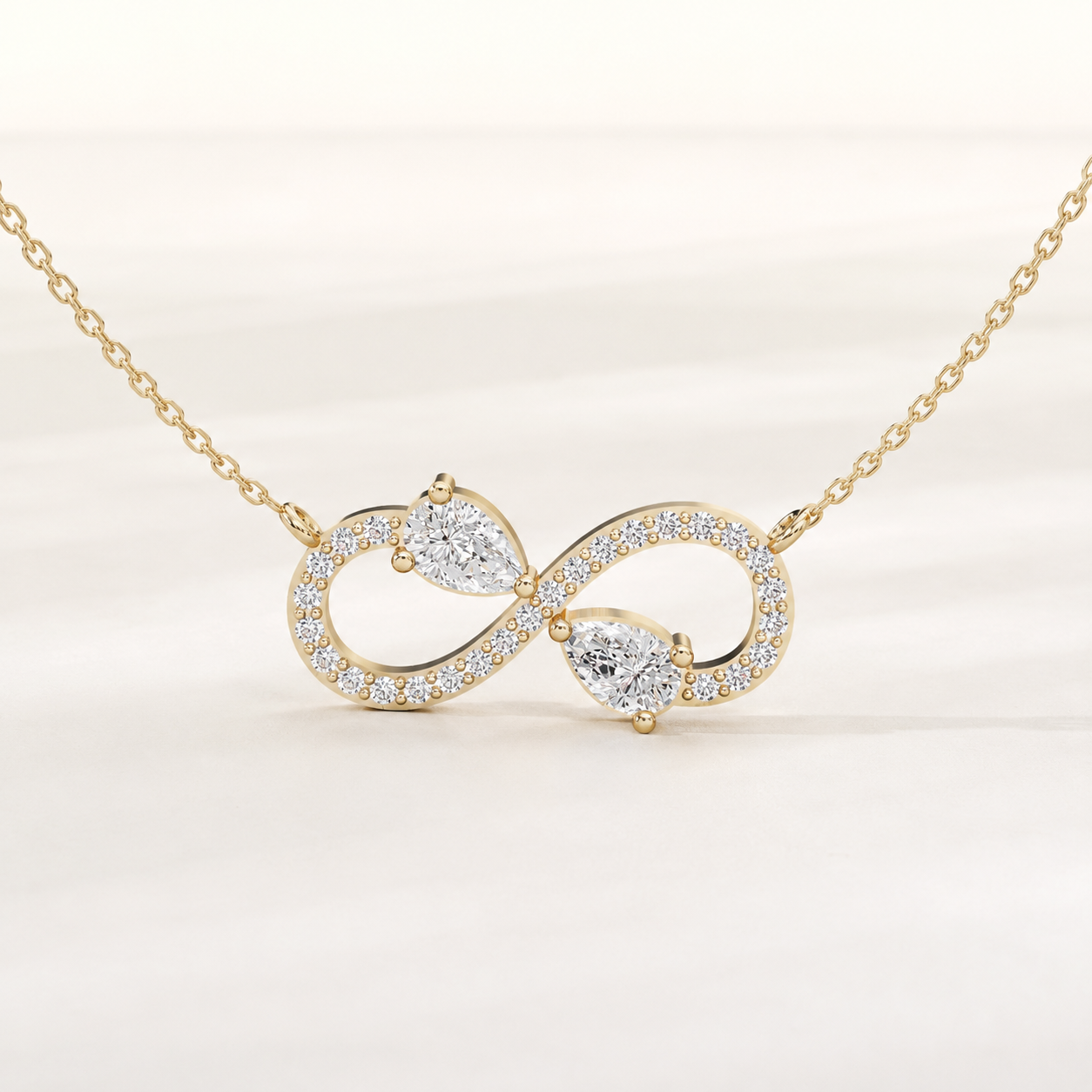 0.500 CT Pear Lab-Grown Diamond Infinity Necklace in White Gold, Yellow Gold & Rose Gold