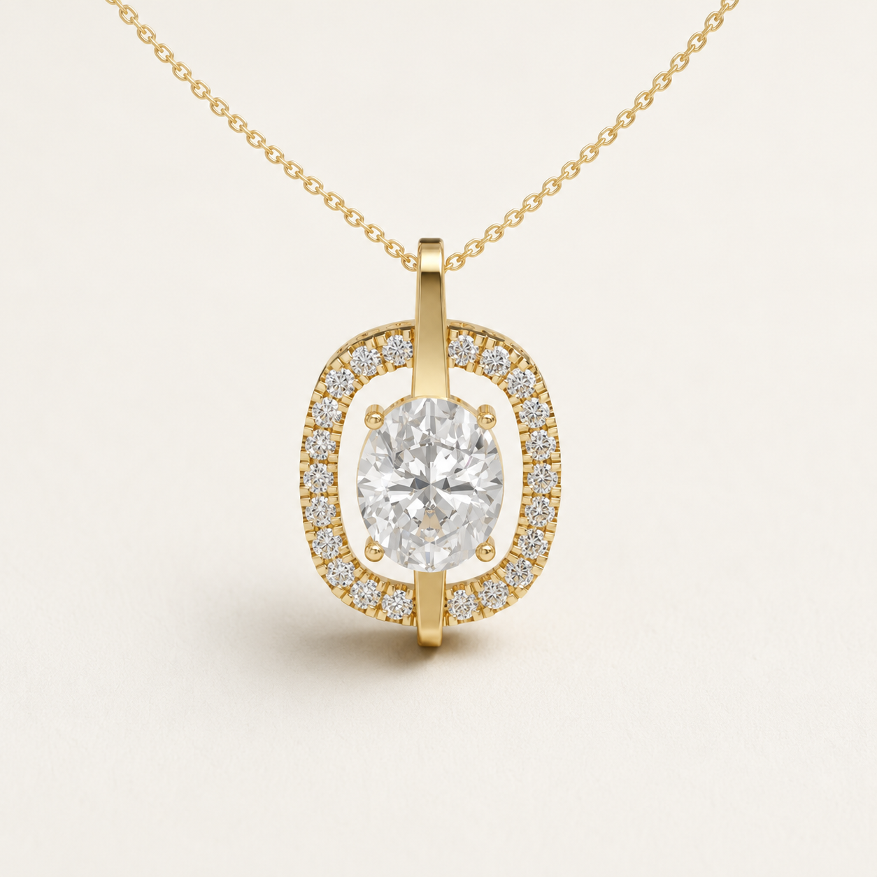 2.46 CT Oval Lab-Grown Diamond Halo Pendant Necklace in White Gold, Yellow Gold & Rose Gold