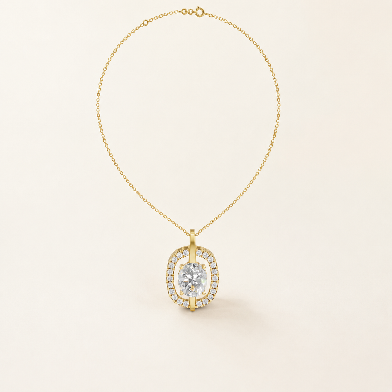 2.46 CT Oval Lab-Grown Diamond Halo Pendant Necklace in White Gold, Yellow Gold & Rose Gold - view 2