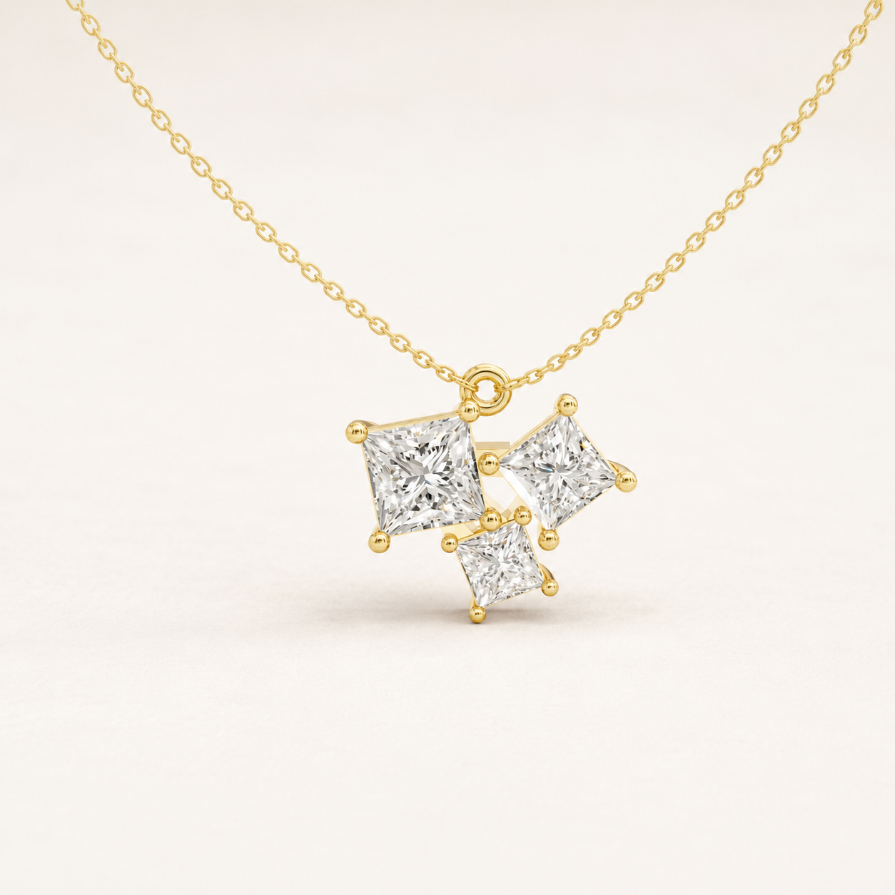 0.900 CT Princess Cut Lab-Grown Diamond Cluster Pendant Necklace in White Gold, Yellow Gold & Rose Gold