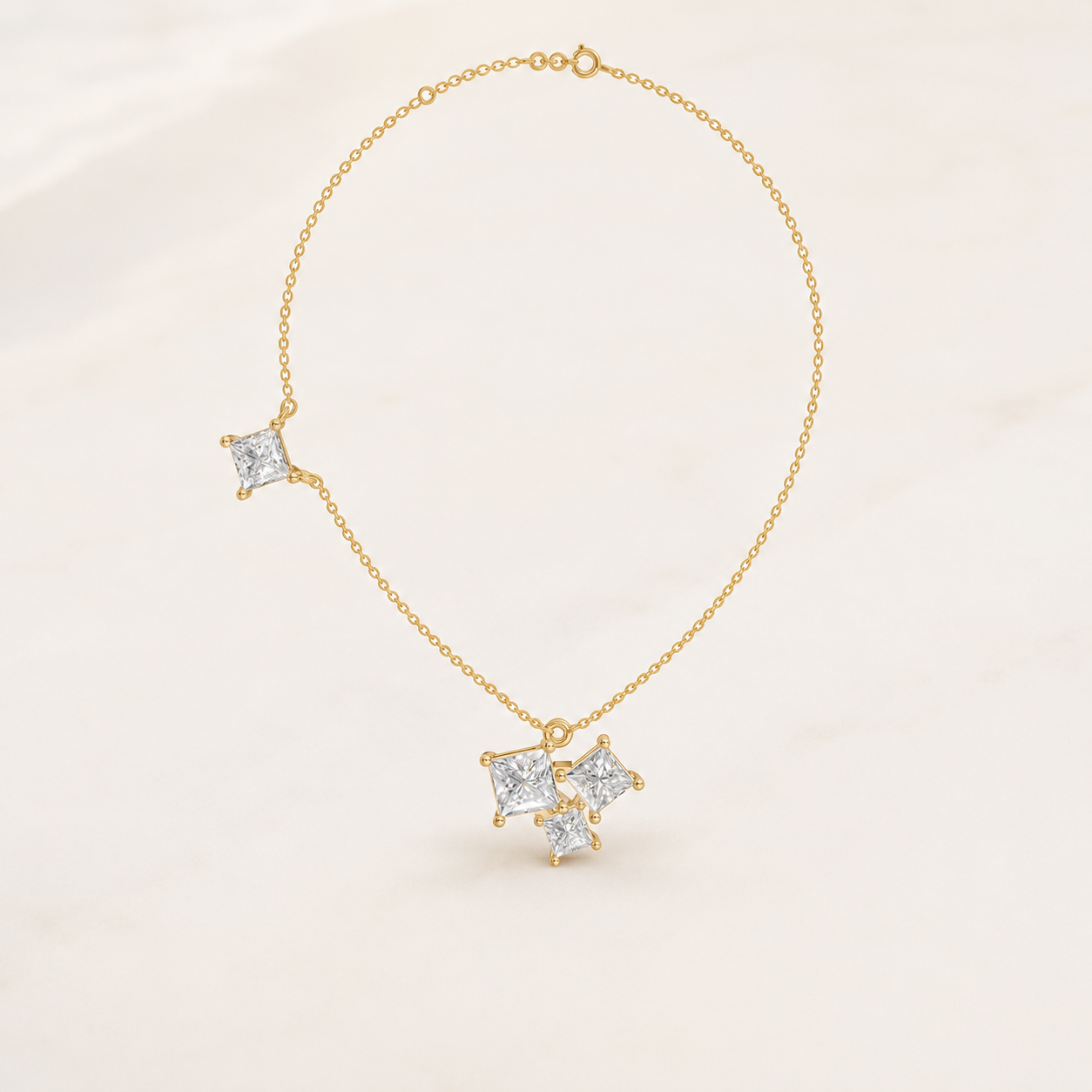 0.900 CT Princess Cut Lab-Grown Diamond Cluster Pendant Necklace in White Gold, Yellow Gold & Rose Gold - view 2