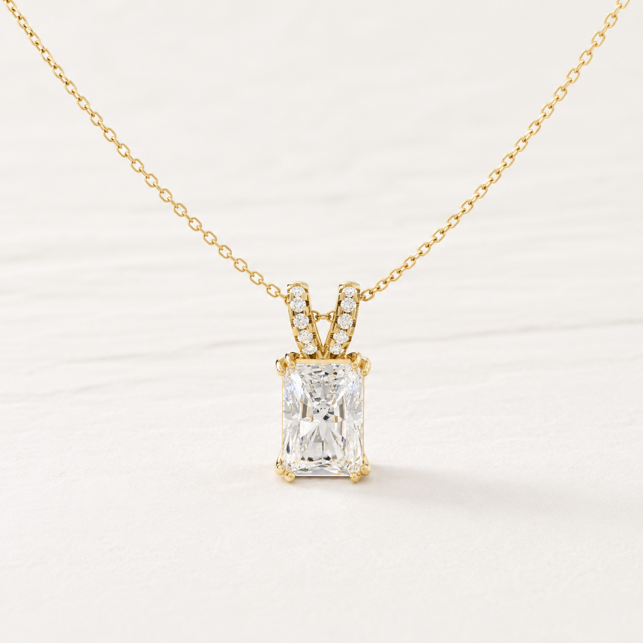 2.29 CT Radiant Cut Lab-Grown Diamond Solitaire Pendant Necklace in White Gold, Yellow Gold & Rose Gold