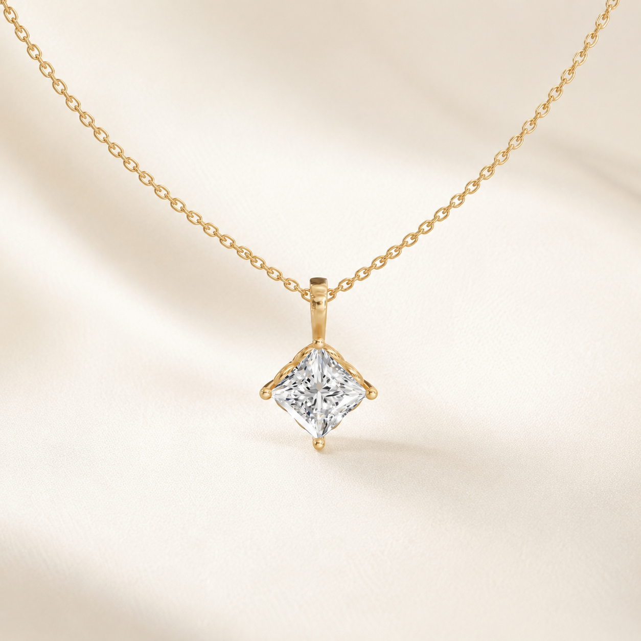 1.00 CT Princess Cut Lab-Grown Diamond Solitaire Pendant Necklace in White Gold, Yellow Gold & Rose Gold