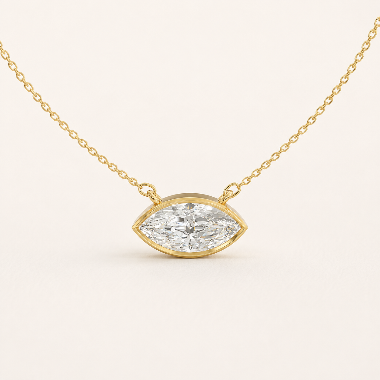 1.76 CT Marquise Cut Lab-Grown Diamond Bezel Pendant Necklace in White Gold, Yellow Gold & Rose Gold