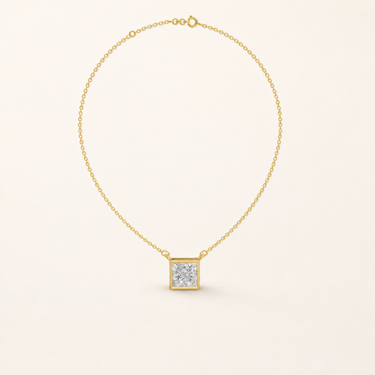 2.00 CT Princess Cut Lab-Grown Diamond Bezel Pendant Necklace in White Gold, Yellow Gold & Rose Gold - view 2