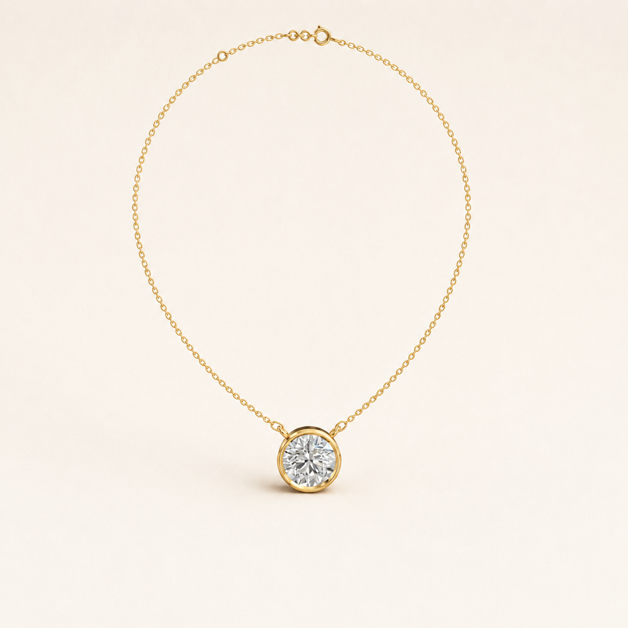 2.62 CT Round Lab-Grown Diamond Bezel Pendant Necklace in White Gold, Yellow Gold & Rose Gold