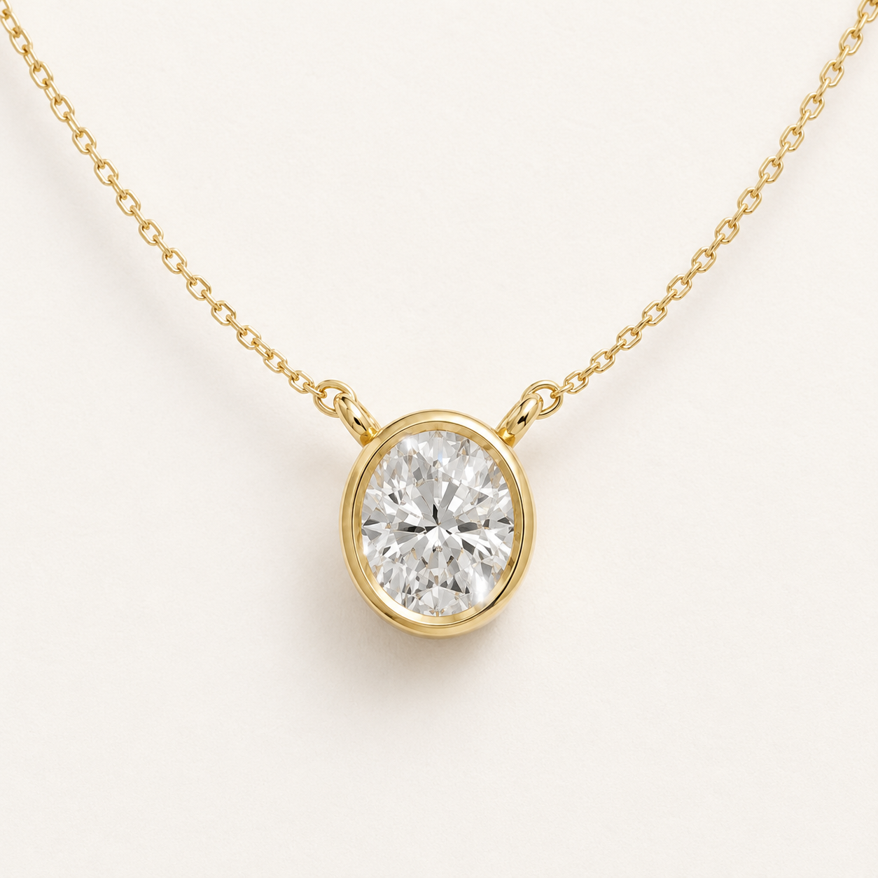 2.21 CT Oval Lab-Grown Diamond Bezel Pendant Necklace in White Gold, Yellow Gold & Rose Gold