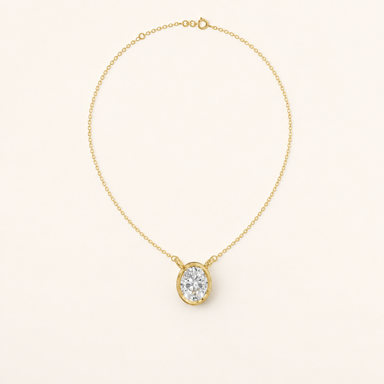 2.21 CT Oval Lab-Grown Diamond Bezel Pendant Necklace in White Gold, Yellow Gold & Rose Gold - view 2