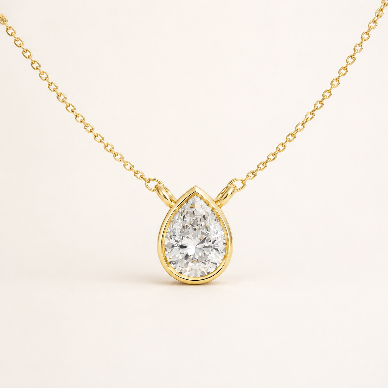 2.45 CT Pear Cut Lab-Grown Diamond Bezel Pendant Necklace in White Gold, Yellow Gold & Rose Gold