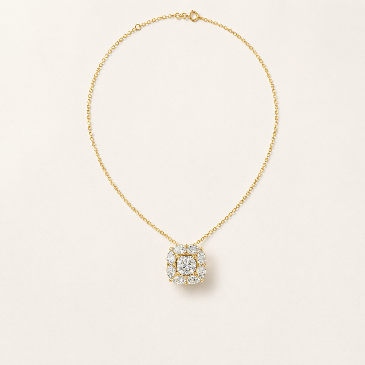 0.800 CT Pear & Cushion Lab-Grown Diamond Cluster Pendant Necklace in White Gold, Yellow Gold & Rose Gold - view 2