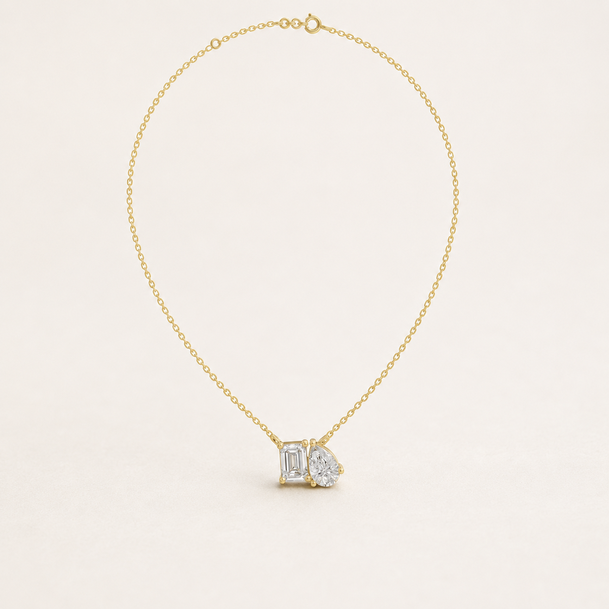 0.600 CT Pear & Emerald Lab-Grown Diamond Duo Pendant Necklace in White Gold, Yellow Gold & Rose Gold - view 2