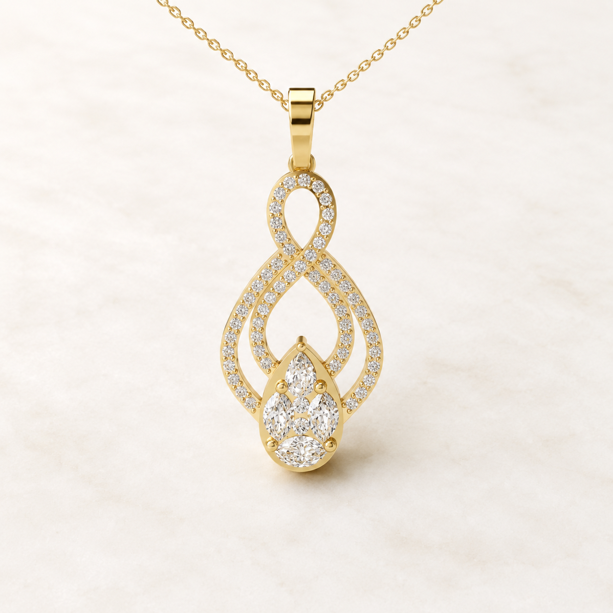0.450 CT Marquise Lab-Grown Diamond Infinity Pendant Necklace in White Gold, Yellow Gold & Rose Gold