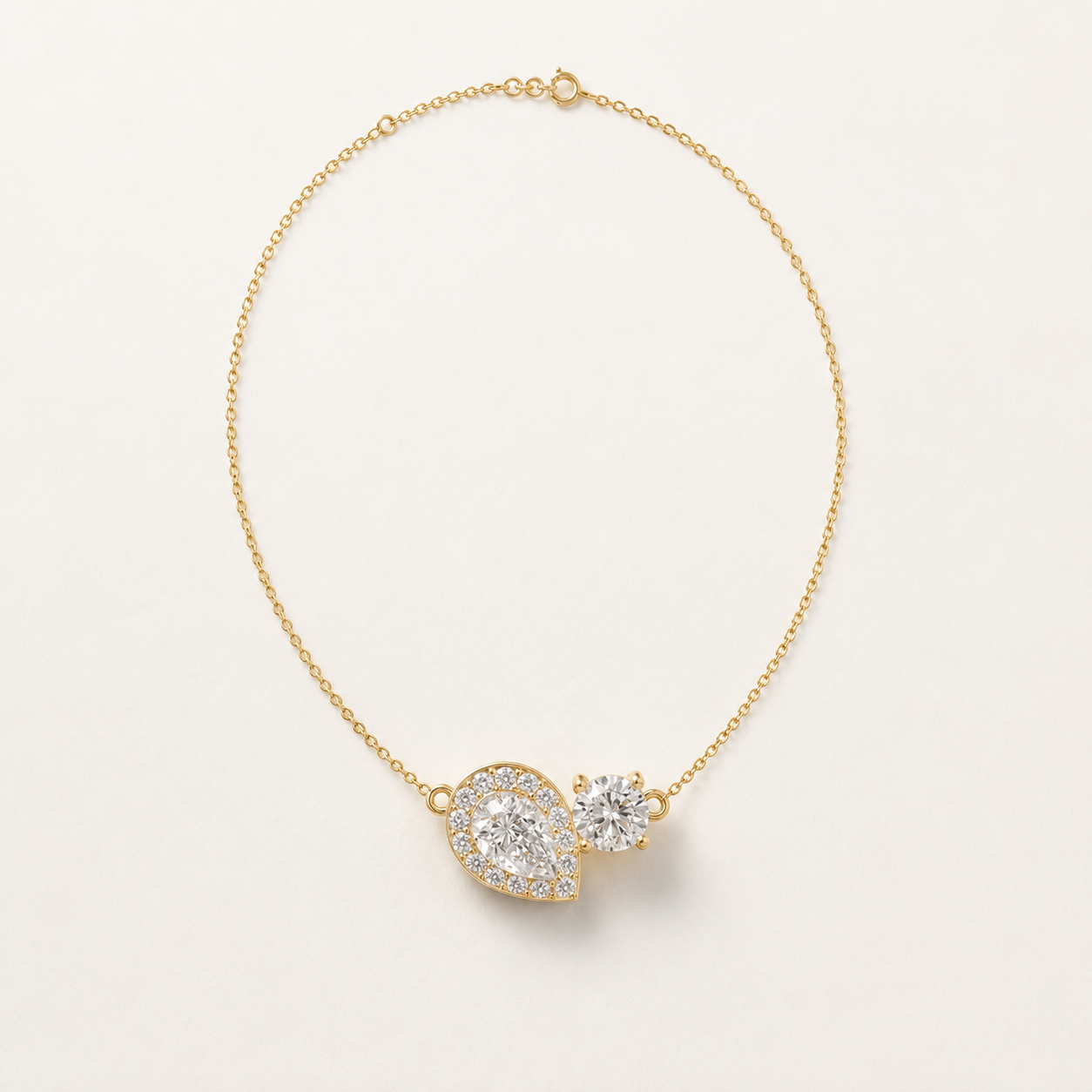 1.10 CT Pear & Round Lab-Grown Diamond Two-Stone Halo Pendant Necklace in White Gold, Yellow Gold & Rose Gold - view 2