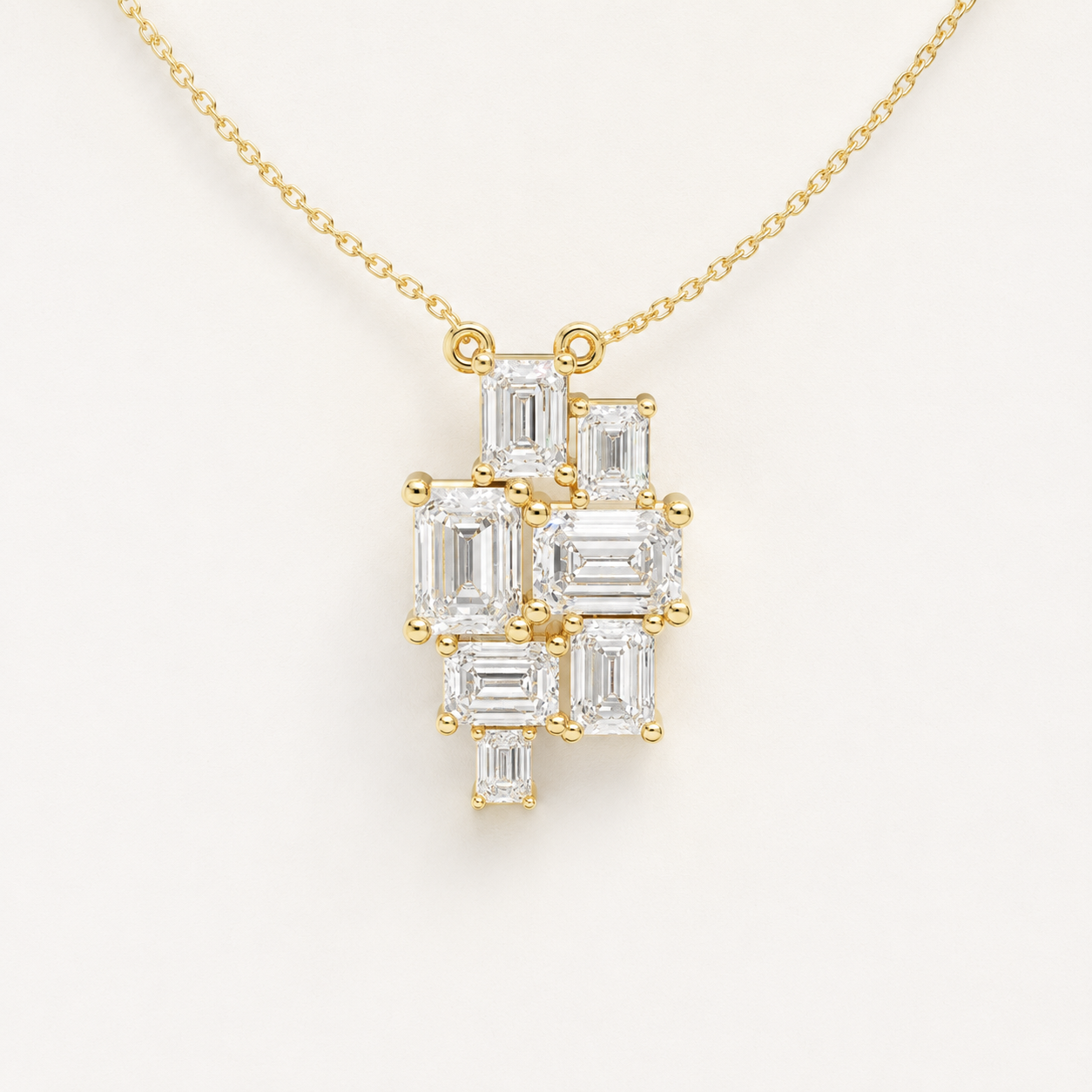 2.00 CT Emerald Cut Lab-Grown Diamond Cluster Pendant Necklace in White Gold, Yellow Gold & Rose Gold