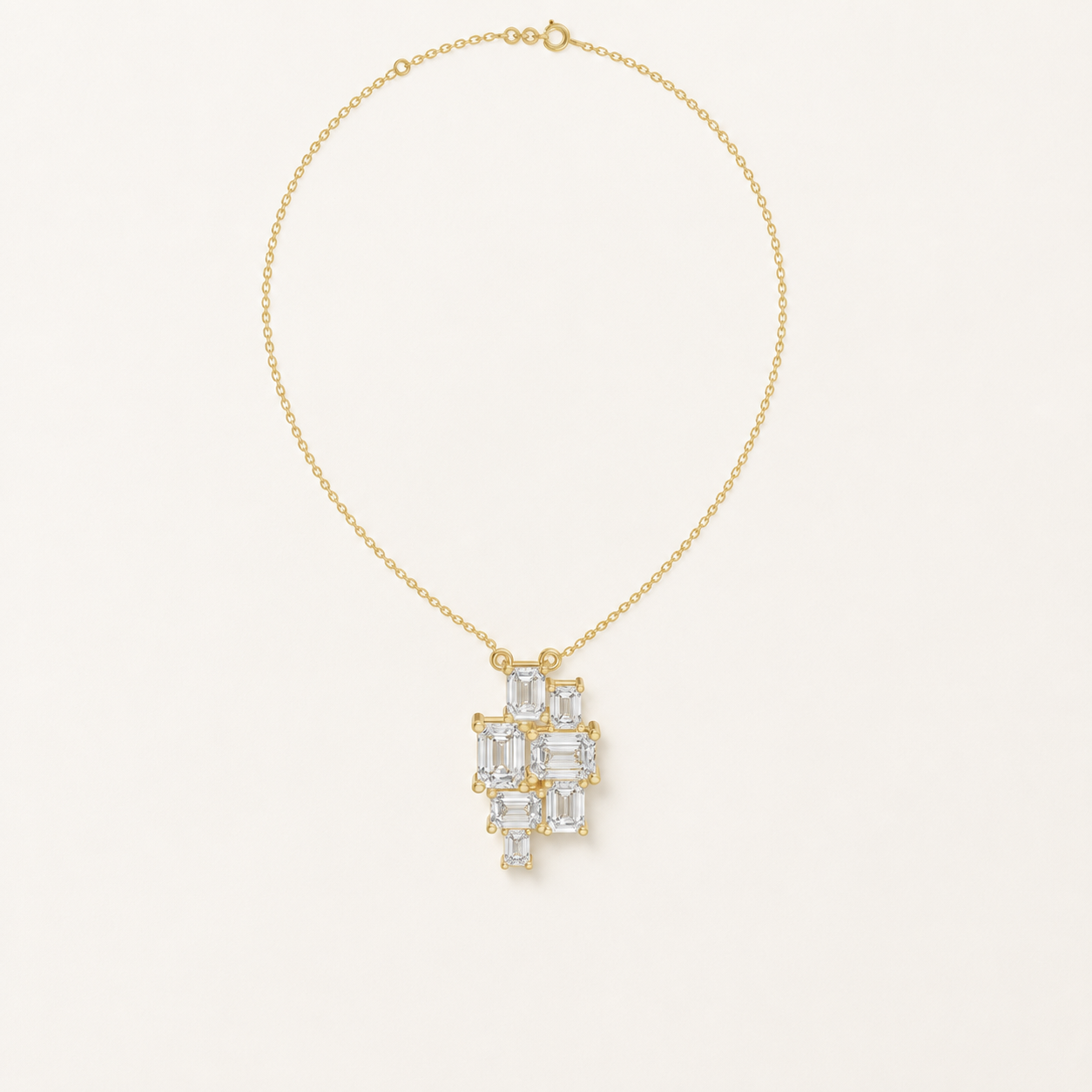2.00 CT Emerald Cut Lab-Grown Diamond Cluster Pendant Necklace in White Gold, Yellow Gold & Rose Gold - view 2