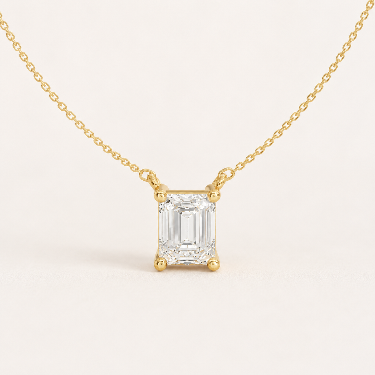 2.96 CT Emerald Cut Lab-Grown Diamond Solitaire Pendant Necklace in White Gold, Yellow Gold & Rose Gold
