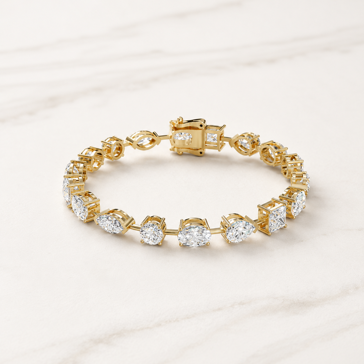 2.25 CT Marquise, Oval, Round & Princess Lab-Grown Diamond Tennis Bracelet in White Gold, Yellow Gold & Rose Gold