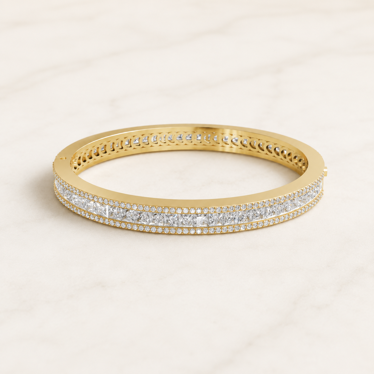 9.00 CT Princess Cut Lab-Grown Diamond Bangle Bracelet in White Gold, Yellow Gold & Rose Gold