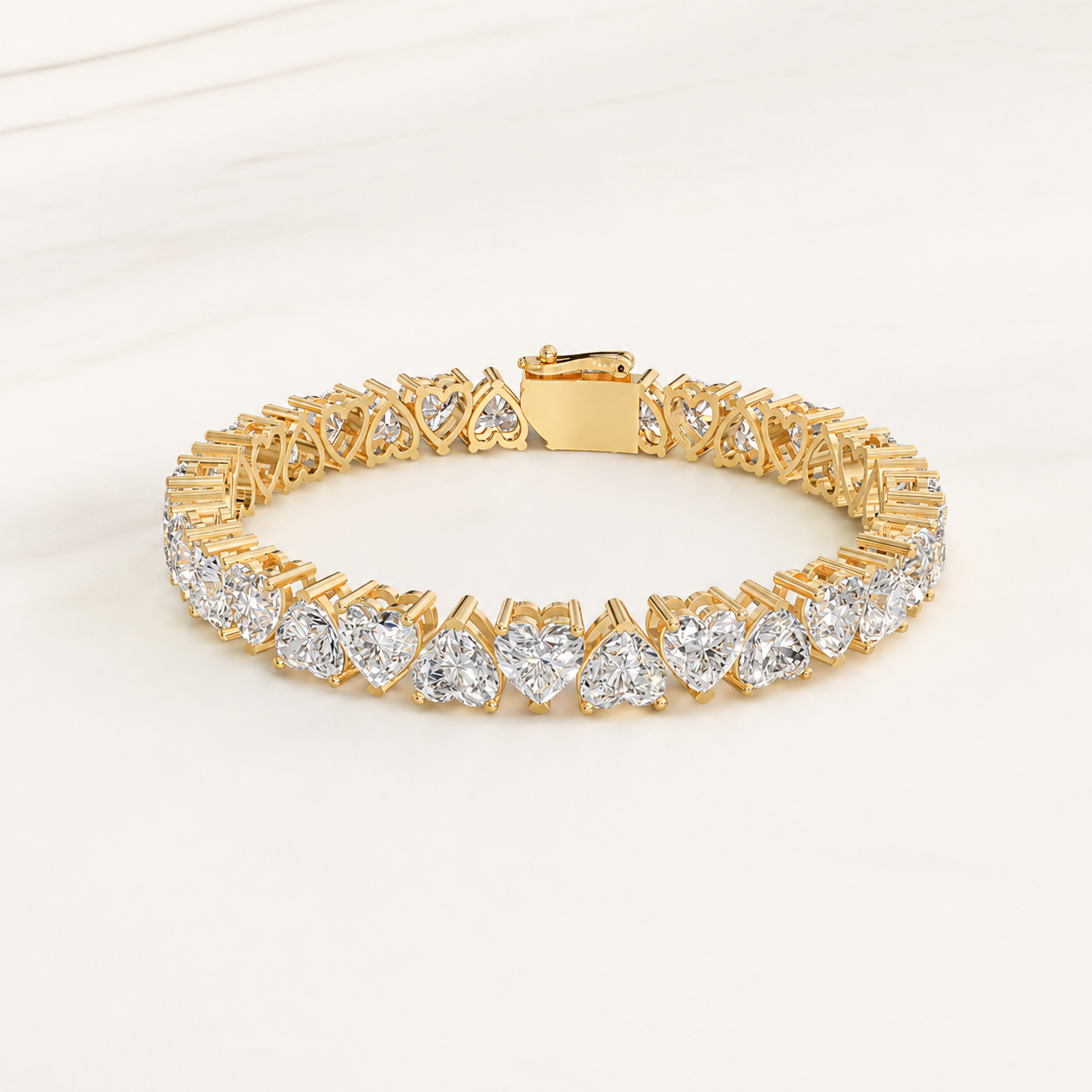 25.00 CT Heart Cut Lab-Grown Diamond Tennis Bracelet in White Gold, Yellow Gold & Rose Gold
