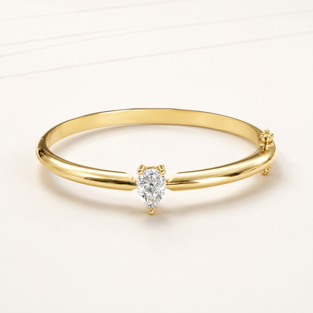 2.20 CT Pear Cut Lab-Grown Diamond Solitaire Bangle Bracelet in White Gold, Yellow Gold & Rose Gold