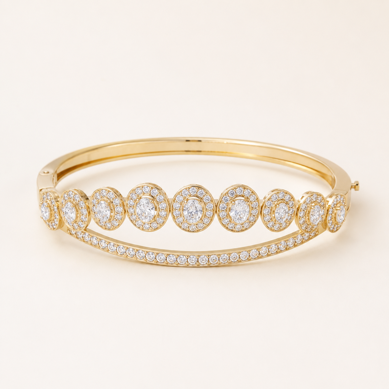 0.900 CT Round Lab-Grown Diamond Halo Bangle Bracelet in White Gold, Yellow Gold & Rose Gold