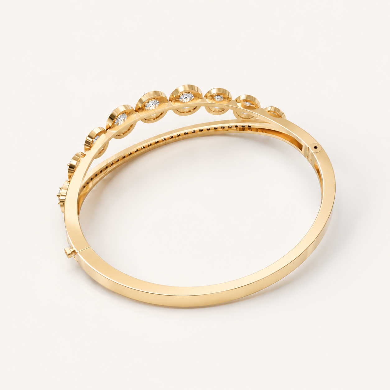 0.900 CT Round Lab-Grown Diamond Halo Bangle Bracelet in White Gold, Yellow Gold & Rose Gold - view 2