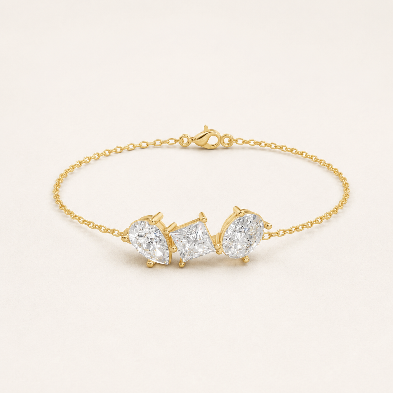 1.50 CT Pear Cut Lab-Grown Diamond Three-Stone Bracelet in White Gold, Yellow Gold & Rose Gold