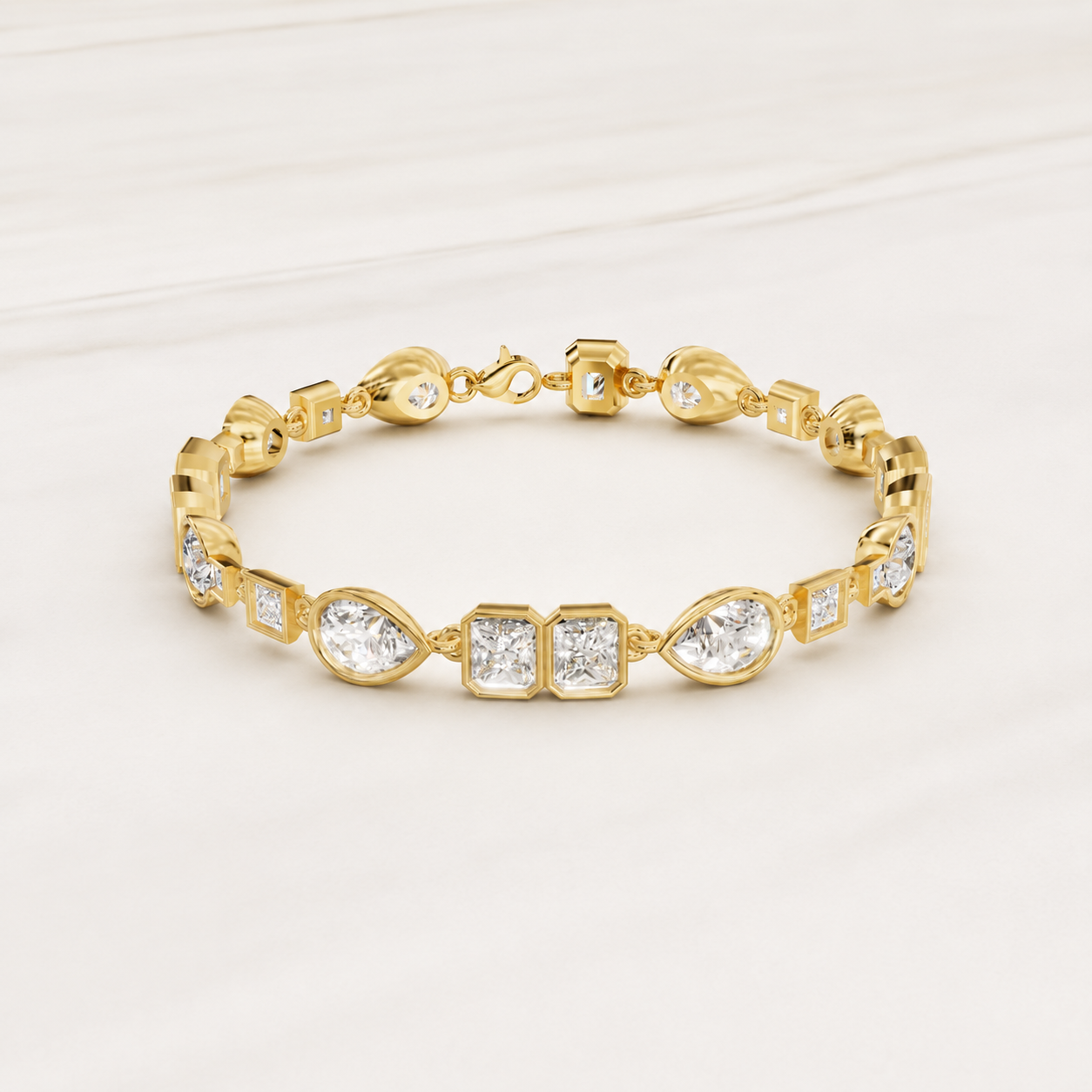3.150 CT Emerald, Pear & Princess Lab-Grown Diamond Bracelet in White Gold, Yellow Gold & Rose Gold