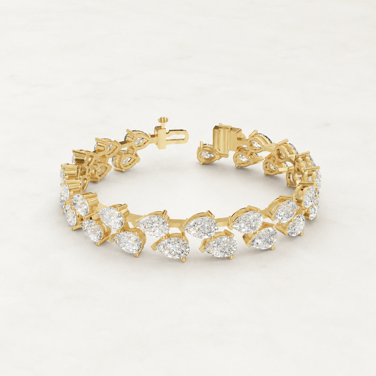 28.00 CT Pear Cut Lab-Grown Diamond Tennis Bracelet in White Gold, Yellow Gold & Rose Gold