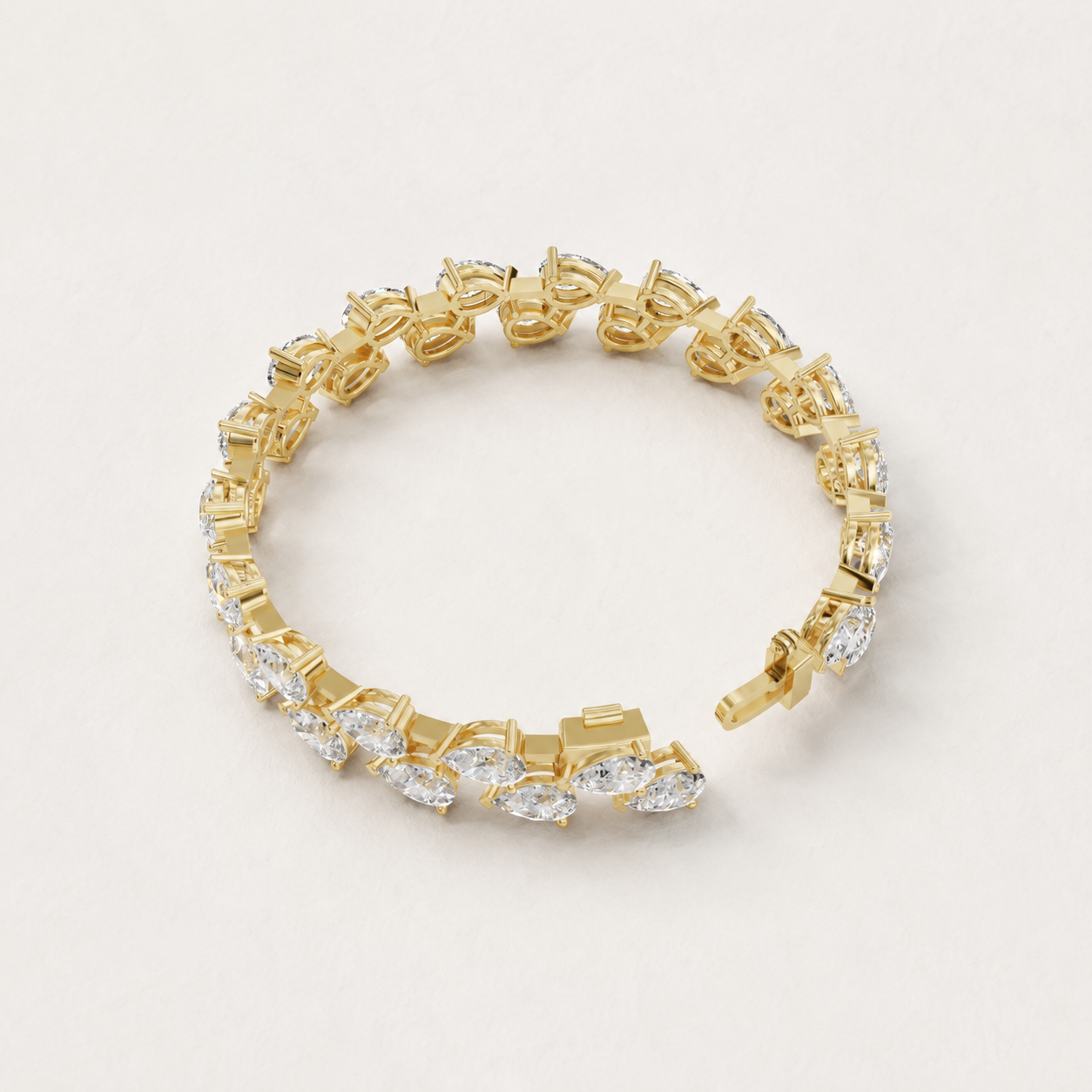 28.00 CT Pear Cut Lab-Grown Diamond Tennis Bracelet in White Gold, Yellow Gold & Rose Gold - view 2