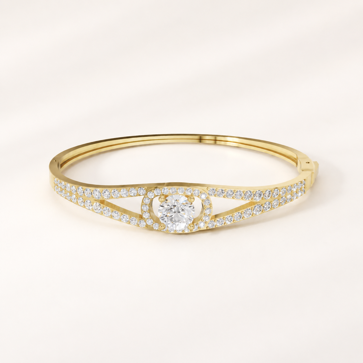 1.70 CT Round Lab-Grown Diamond Halo Bangle Bracelet in White Gold, Yellow Gold & Rose Gold