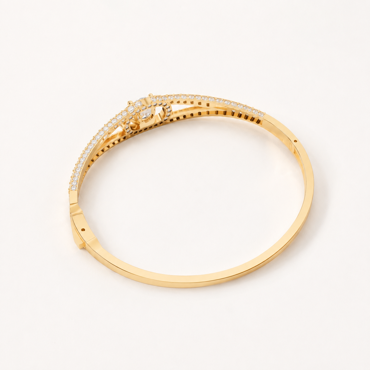 1.70 CT Round Lab-Grown Diamond Halo Bangle Bracelet in White Gold, Yellow Gold & Rose Gold - view 2