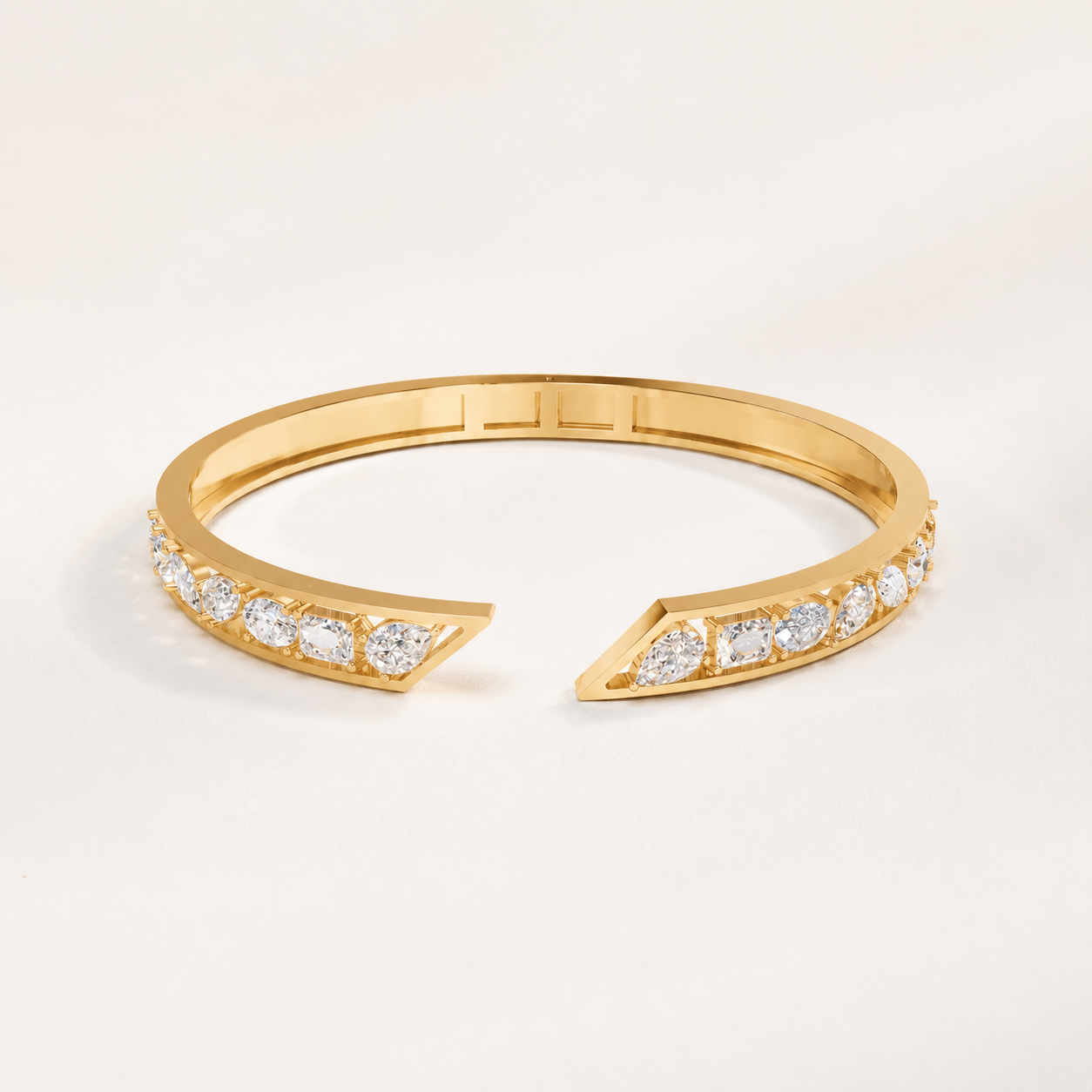 0.900 CT Pear, Round & Emerald Lab-Grown Diamond Open Cuff Bangle Bracelet in White Gold, Yellow Gold & Rose Gold
