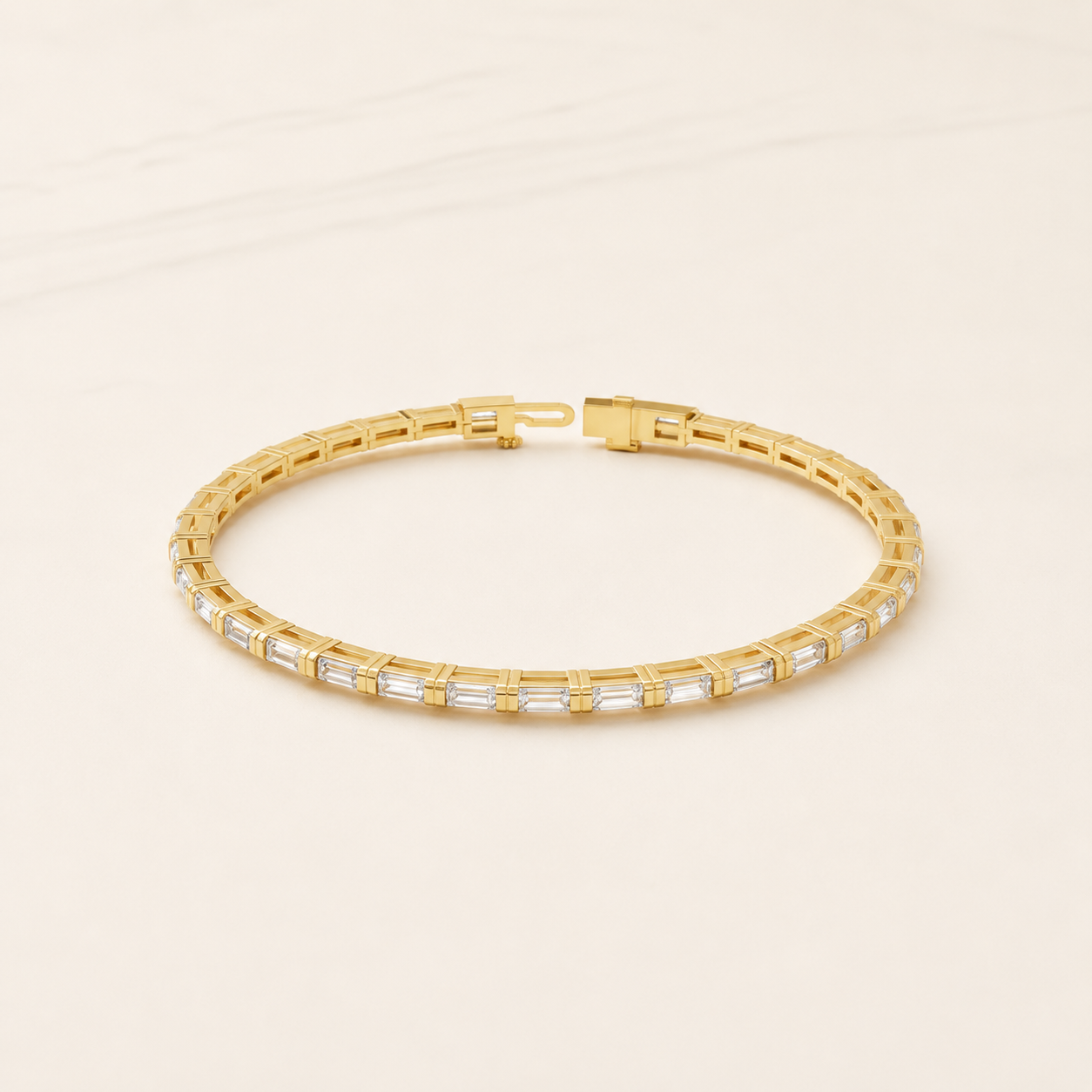 2.80 CT Baguette Lab-Grown Diamond Tennis Bracelet in White Gold, Yellow Gold & Rose Gold