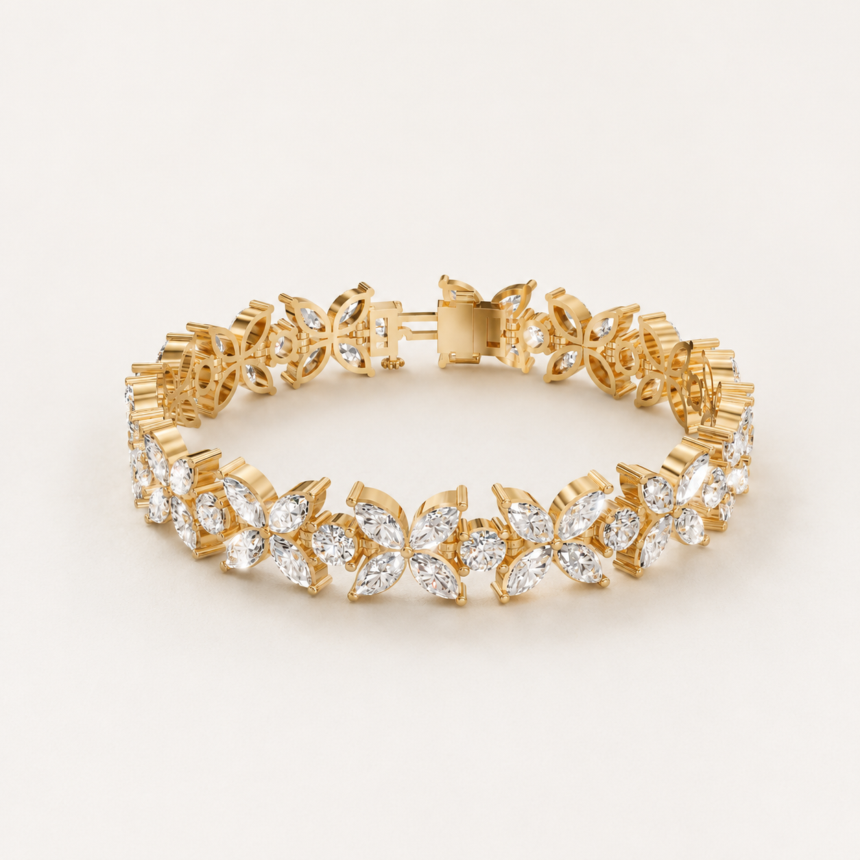 19.00 CT Marquise Lab-Grown Diamond Floral Tennis Bracelet in White Gold, Yellow Gold & Rose Gold