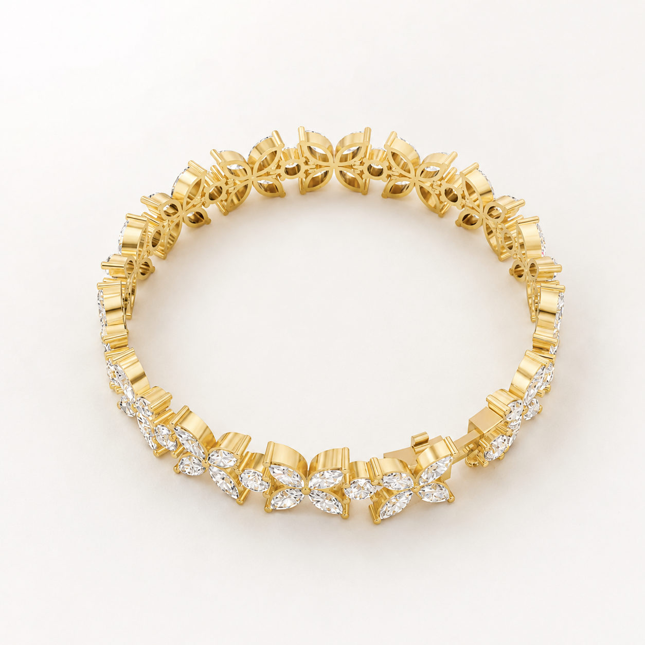 19.00 CT Marquise Lab-Grown Diamond Floral Tennis Bracelet in White Gold, Yellow Gold & Rose Gold - view 2