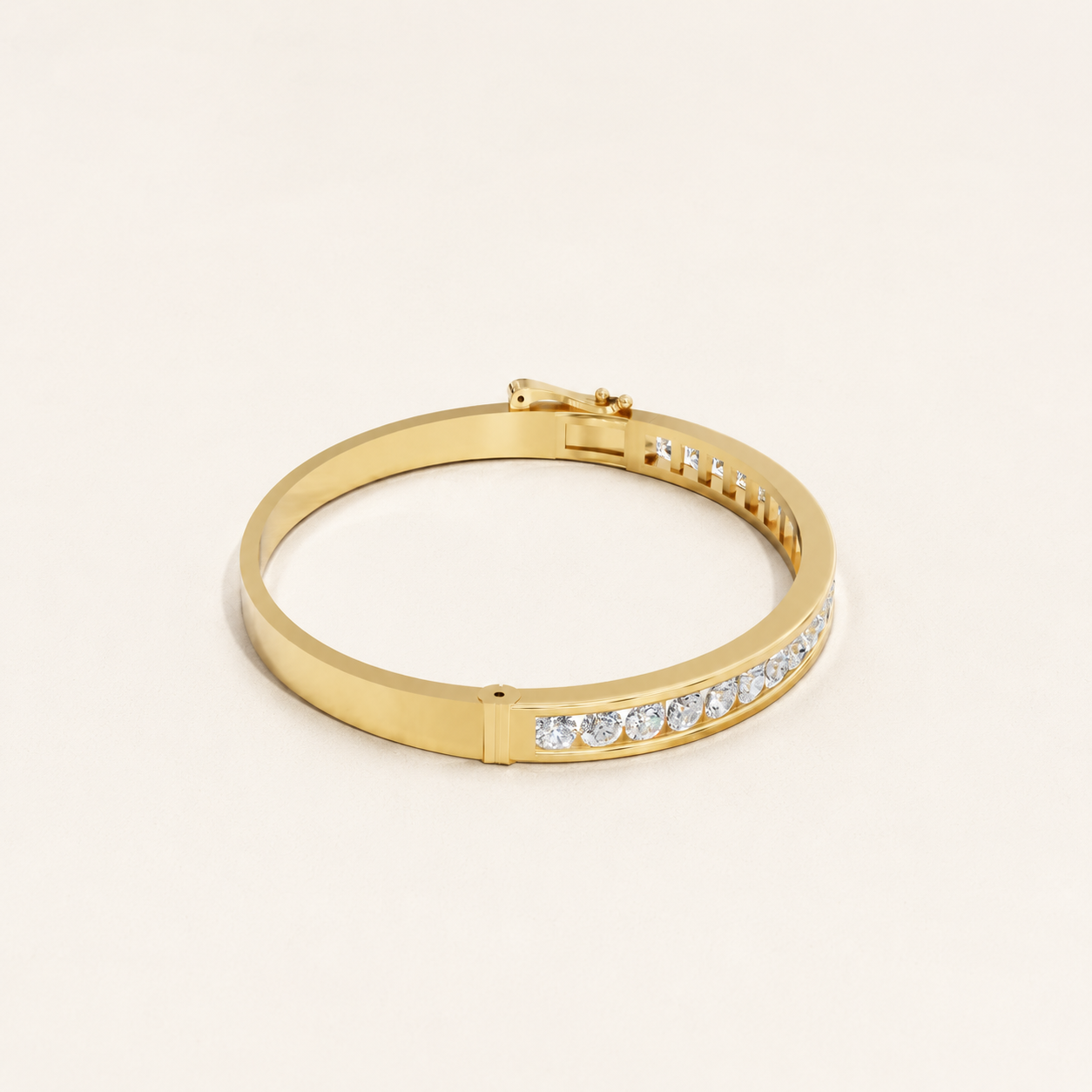 3.78 CT Round Lab-Grown Diamond Channel-Set Bangle Bracelet in White Gold, Yellow Gold & Rose Gold - view 2