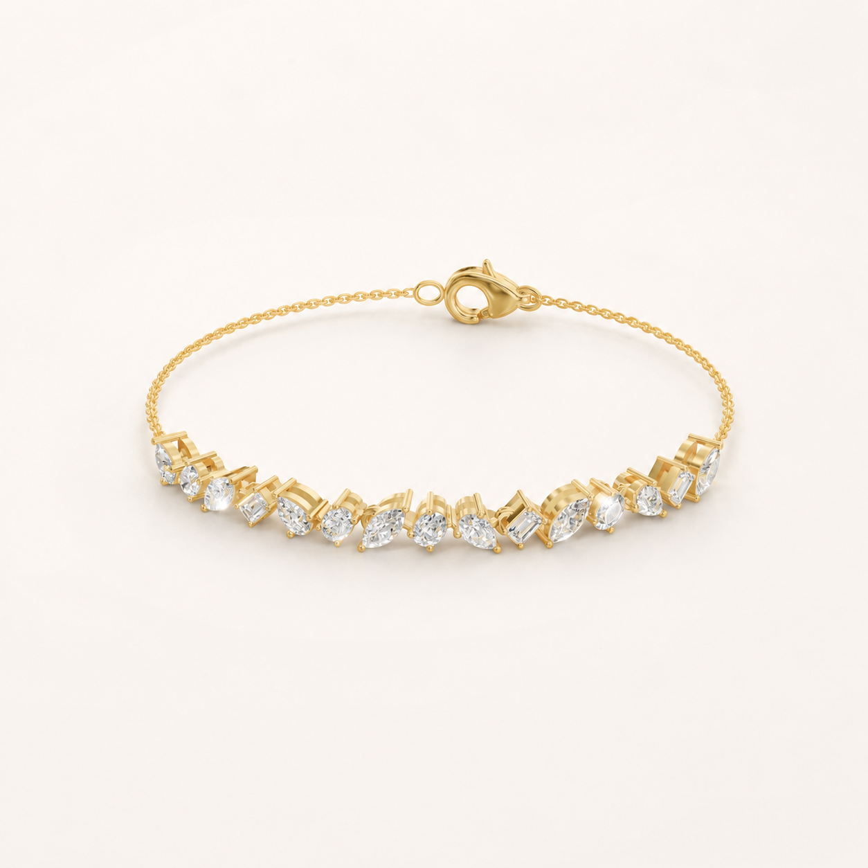 1.28 CT Marquise, Pear, Round & Princess Lab-Grown Diamond Chain Bracelet in White Gold, Yellow Gold & Rose Gold