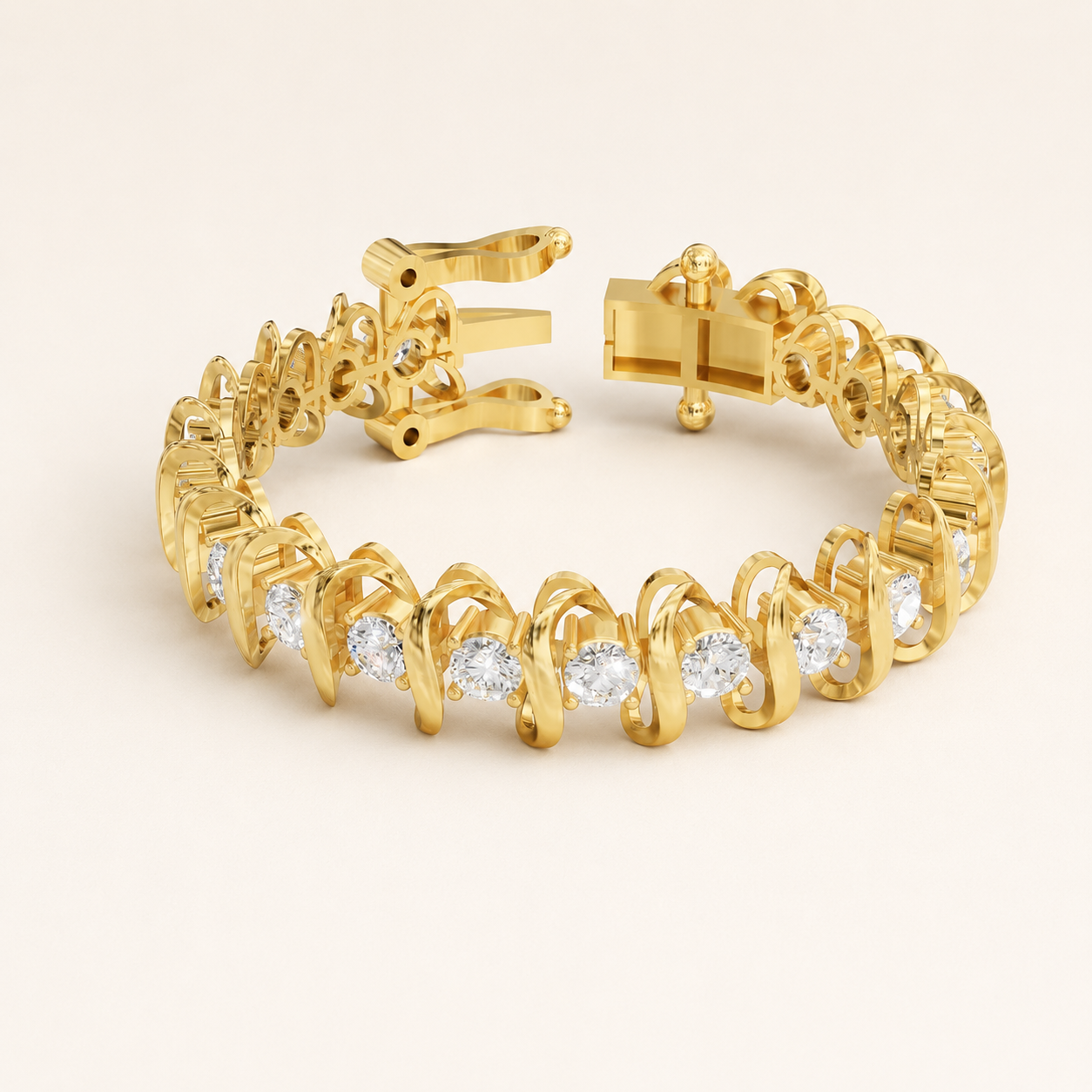 10.00 CT Round Lab-Grown Diamond Swirl Tennis Bracelet in White Gold, Yellow Gold & Rose Gold