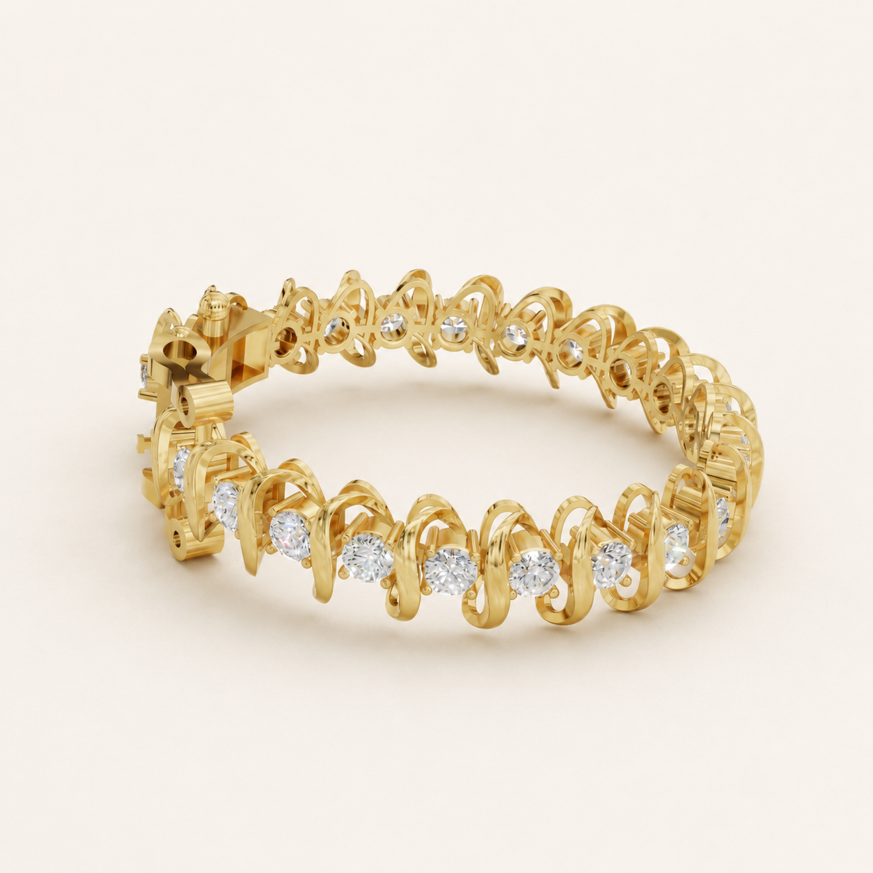 10.00 CT Round Lab-Grown Diamond Swirl Tennis Bracelet in White Gold, Yellow Gold & Rose Gold - view 2