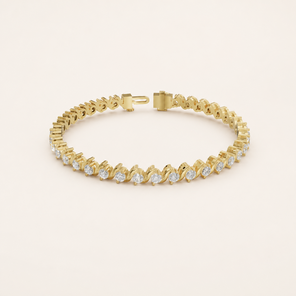 3.96 CT Round Lab-Grown Diamond Swirl Tennis Bracelet in White Gold, Yellow Gold & Rose Gold