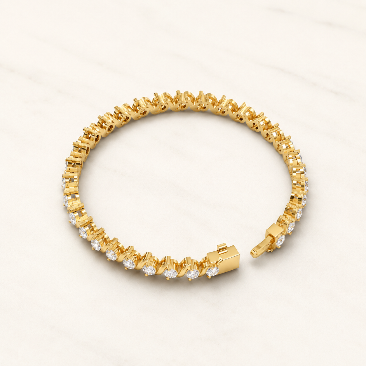 3.96 CT Round Lab-Grown Diamond Swirl Tennis Bracelet in White Gold, Yellow Gold & Rose Gold - view 2