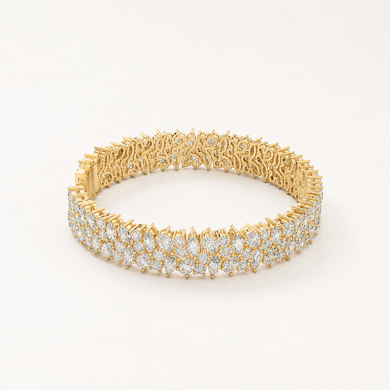 7.20 CT Marquise & Pear Lab-Grown Diamond Floral Tennis Bracelet in White Gold, Yellow Gold & Rose Gold - view 2