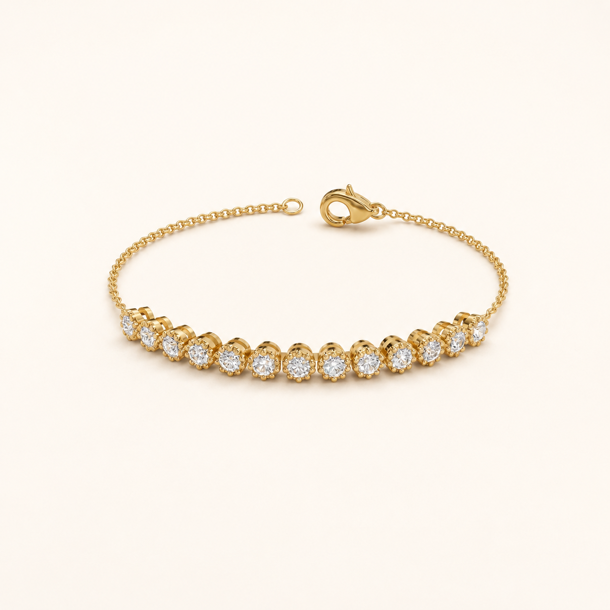 1.56 CT Round Lab-Grown Diamond Chain Bracelet in White Gold, Yellow Gold & Rose Gold