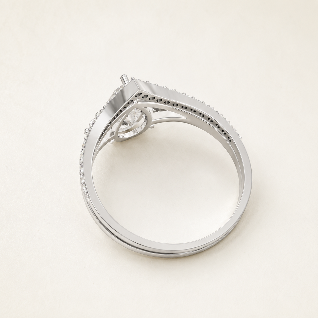 1.00 CT Pear Lab-Grown Diamond Bridal Ring Set in Yellow Gold, White Gold & Rose Gold - view 2
