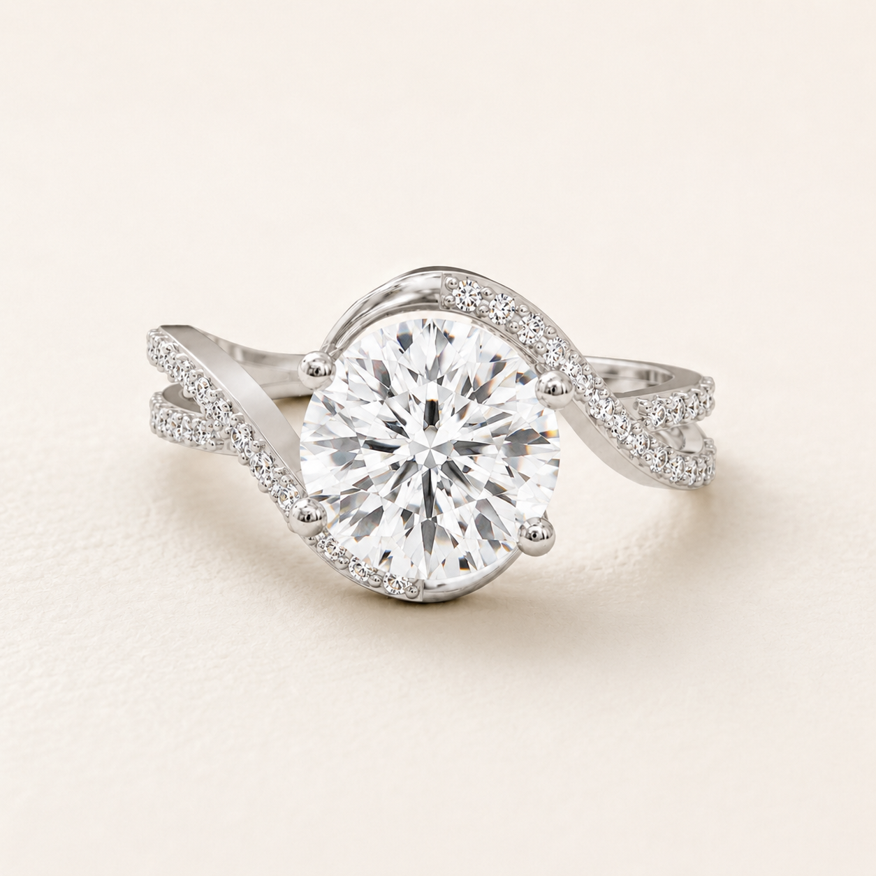 2.00 CT Round Lab-Grown Diamond Swirl Ring in Yellow Gold, White Gold & Rose Gold
