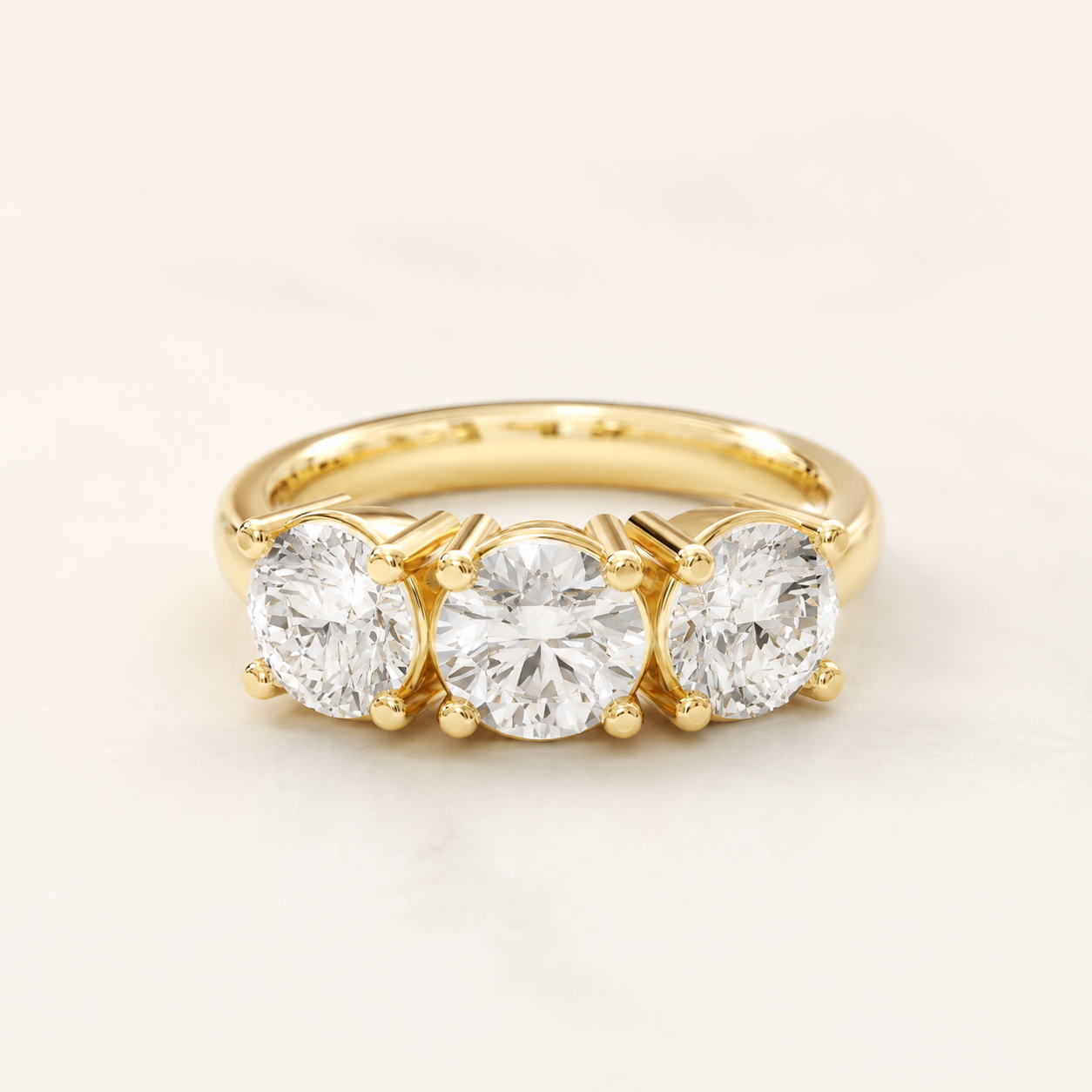 2 CT Round Diamond Three-Stone Ring in White, Yellow & Rose Gold